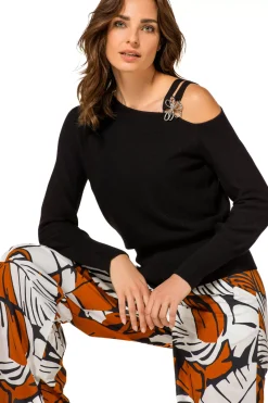 1257-10 / Elegante Fijn Gebreide Pull Met Schoudereffect>Caroline Biss Discount