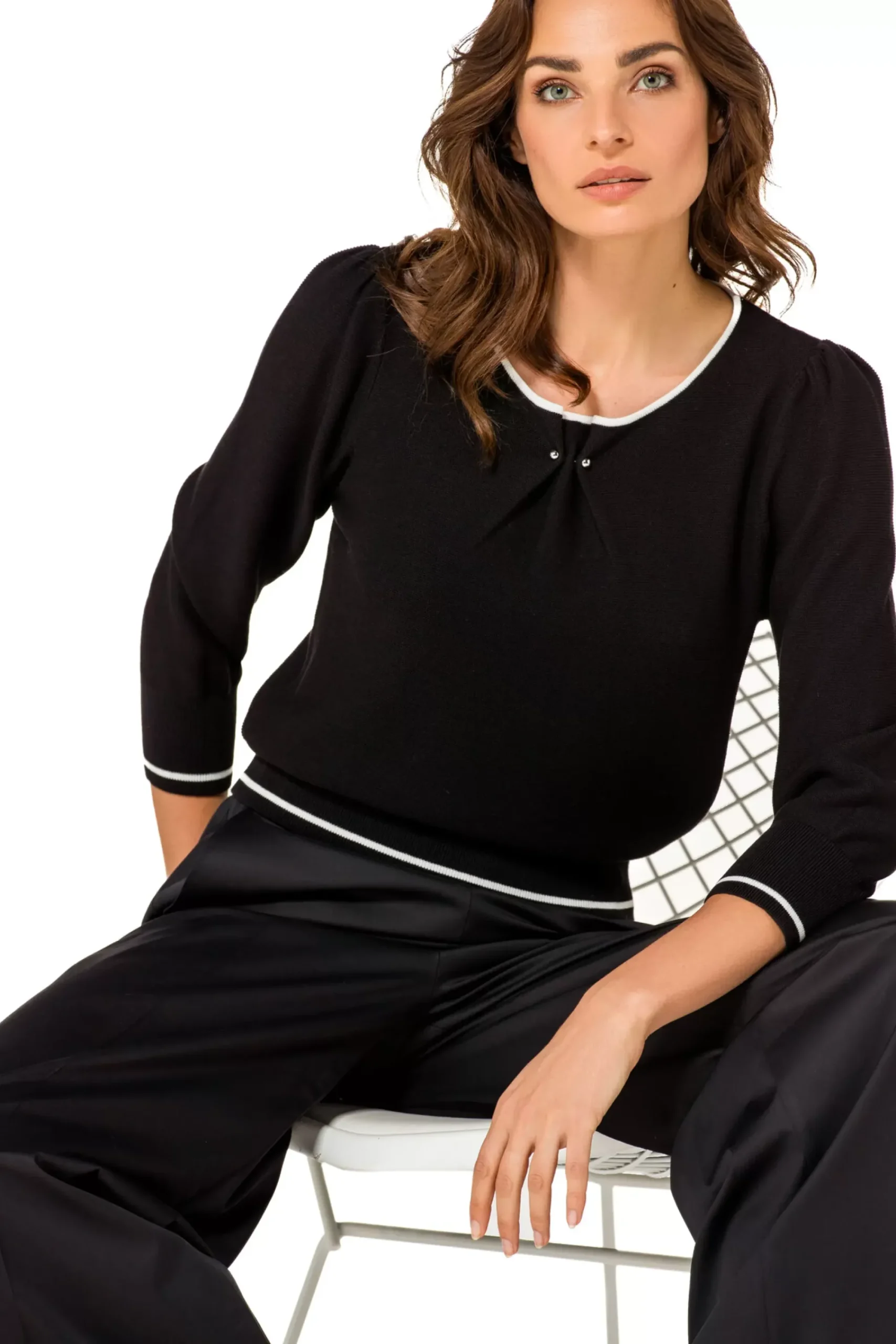 1248-10 / Fijn Gebreide Bicolor Pull>Caroline Biss Online