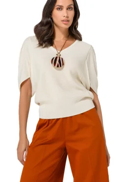 1247-34 / Fijn Gebreide Pull Met Mouweffect><noscript><img width=