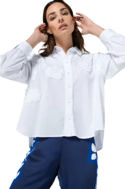 1608-90 / Korte Oversized Katoenen Bloes Met Broderie><noscript><img width=