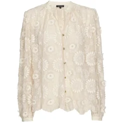 1605-34 / Rechtvallende Bloes In Stretch Tulle Met Broderie>Caroline Biss Clearance
