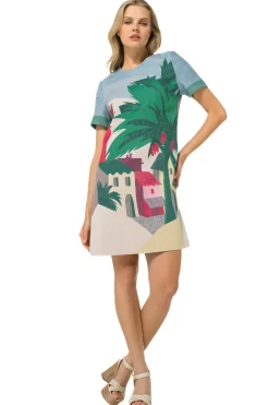 1152-69 / Rechtvallende Jurk In Katoen Met Allover Print><noscript><img width=