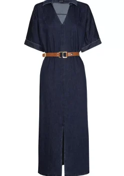 1114-23 / Rechtvallende Midi Jurk In Jeans Met Stretch>Caroline Biss