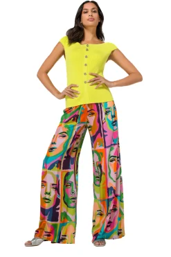 1542-79 / Soepelvallende Palazzobroek, Normal Waist, Pop-Art Print>Caroline Biss Outlet