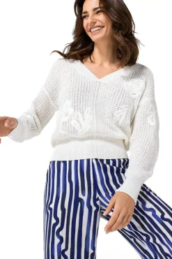 1294-91 / Vrouwelijke Pull Met Broderie Effect><noscript><img width=